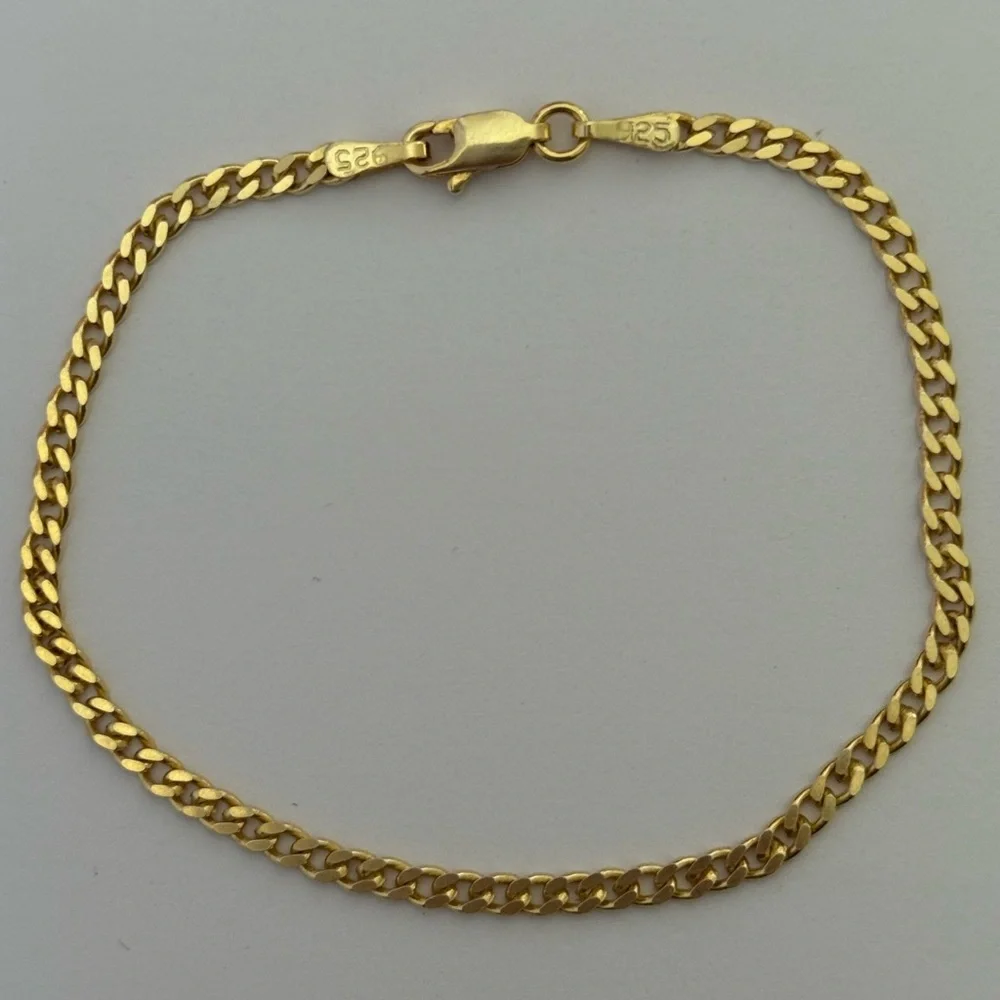 925 Silver 7.75” 3mm bracelet cuban chain 18k yellow gold plated Unisex